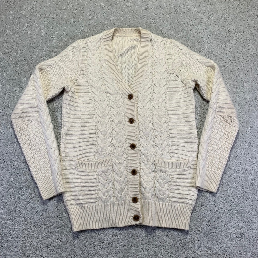 Gap Womens Cardigan Sweater Size Medium Cream Cable Knit Wool Blend Cottage